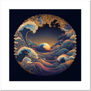 Perfect Waves In The Moonlight Posters and Art